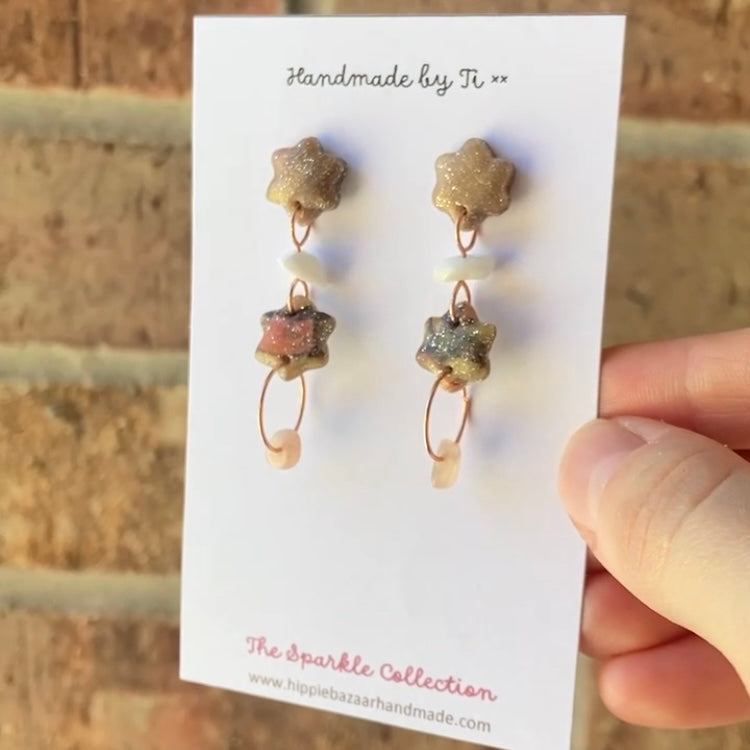 Moonstone & Sunstone Dangly Post Earrings