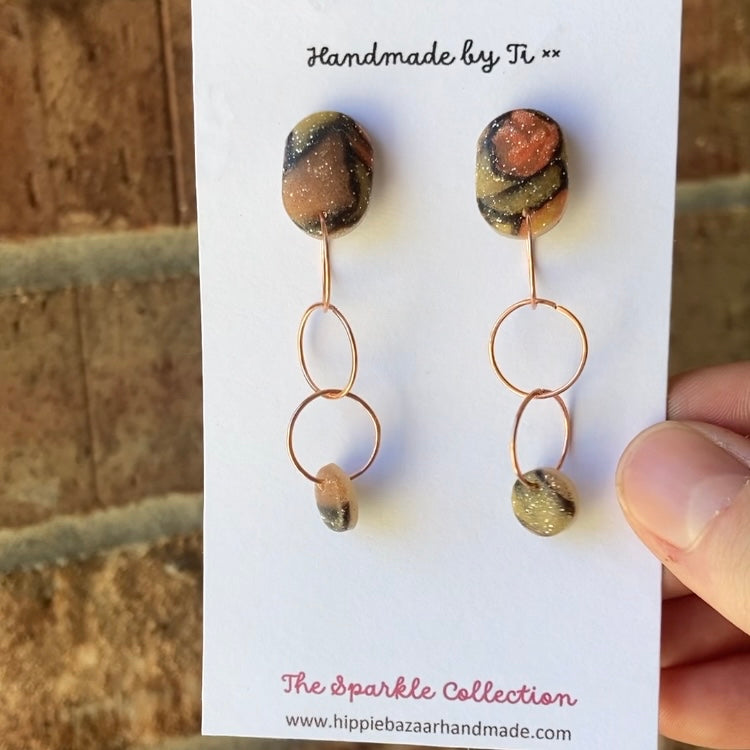 Copper Circle Dangly Post Earrings