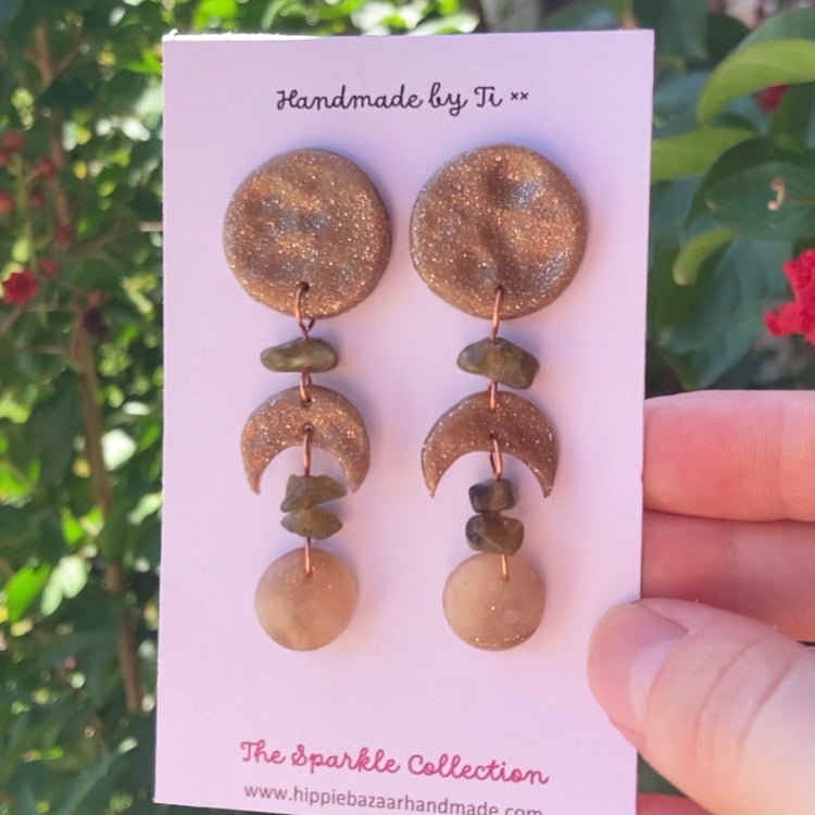 Labradorite Moon Phase Dangly Post Earrings