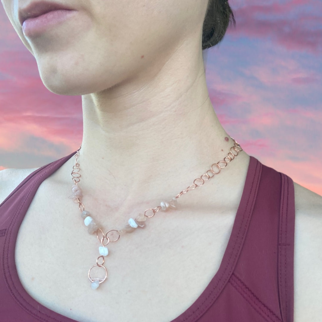 Moonstone & Sunstone Adjustable Necklace - Choker/Princess Length (14.5-17")