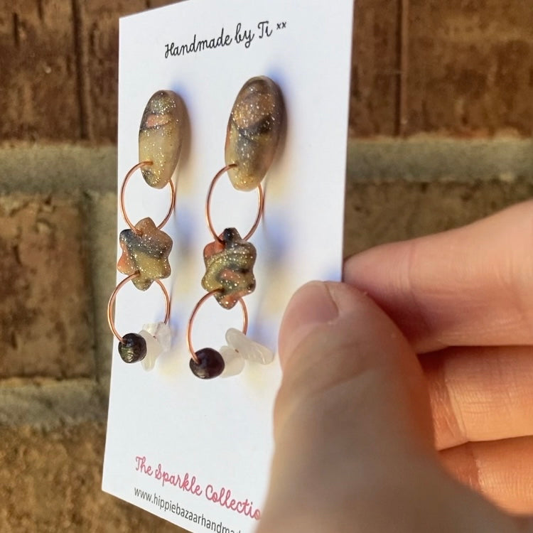 Garnet & Rose Quartz Dangly Post Earrings