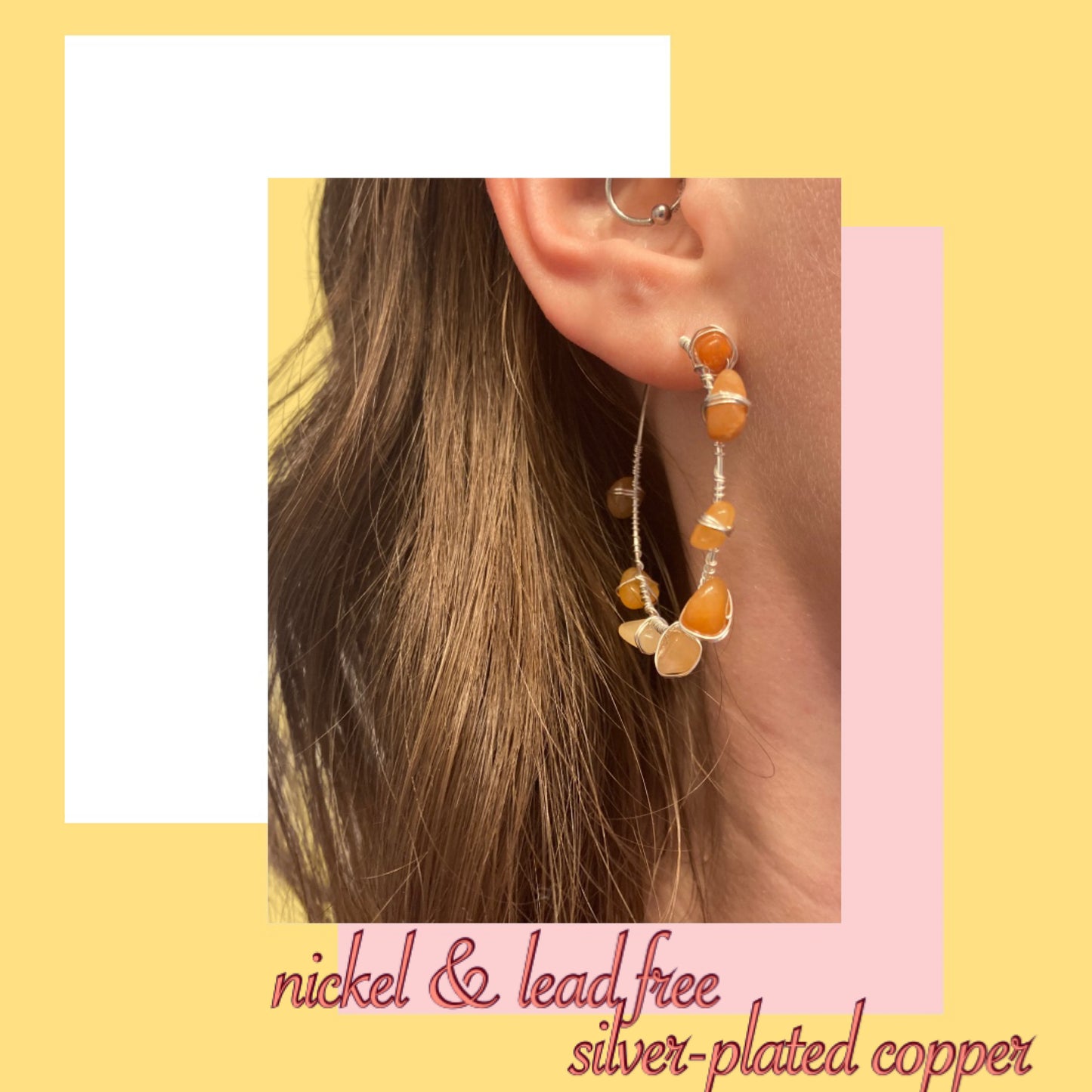 1.5”, Silver Crystal Hoop Earrings