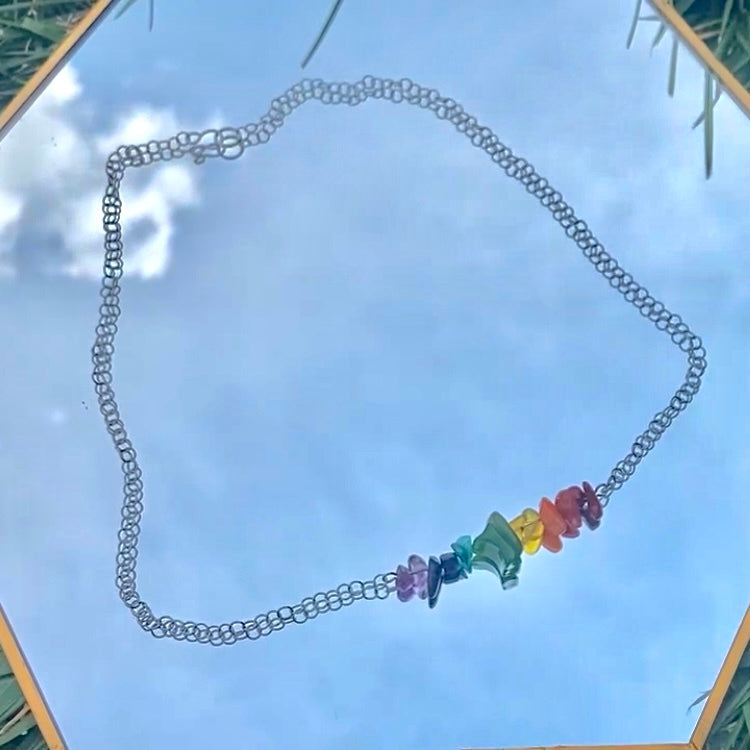 7 Chakra, Rainbow Crystal Necklace with Stainless Steel Chain