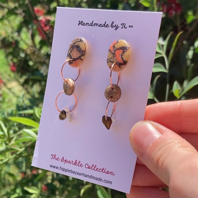 Citrine & Tiger's Eye Dangly Post Earrings